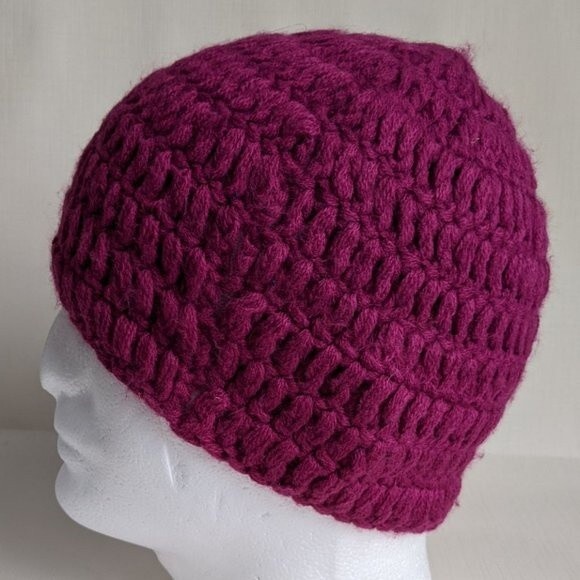 Crochet Beanie Hat Knitted Cap - Plum - One Size Fall Winter Seasonal Warm Cozy - Picture 3 of 6